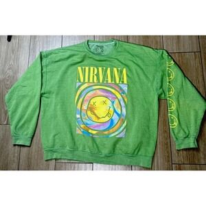 Nirvana Smiley Face Green Graphic Crewneck Sweatshirt M Oversized Tie Dye 90s